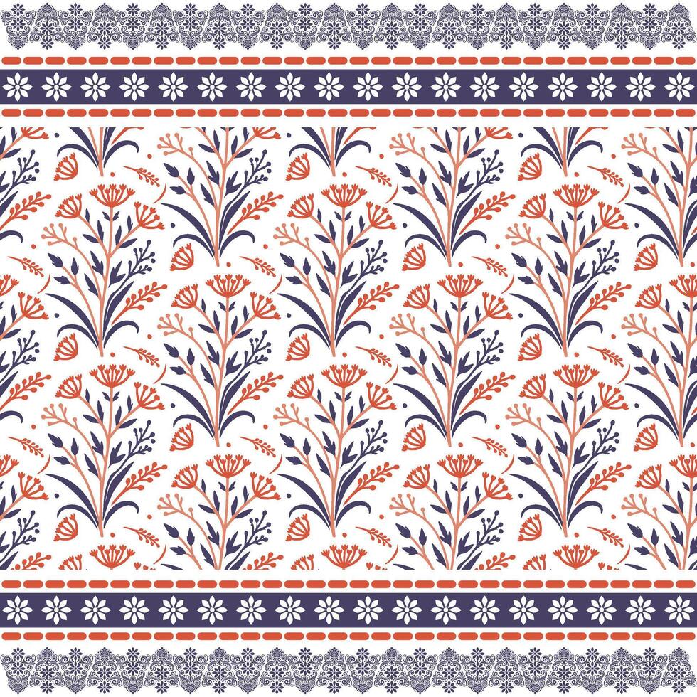 textile graphics featuring ornamental floral pattern with traditional border embroidery vector