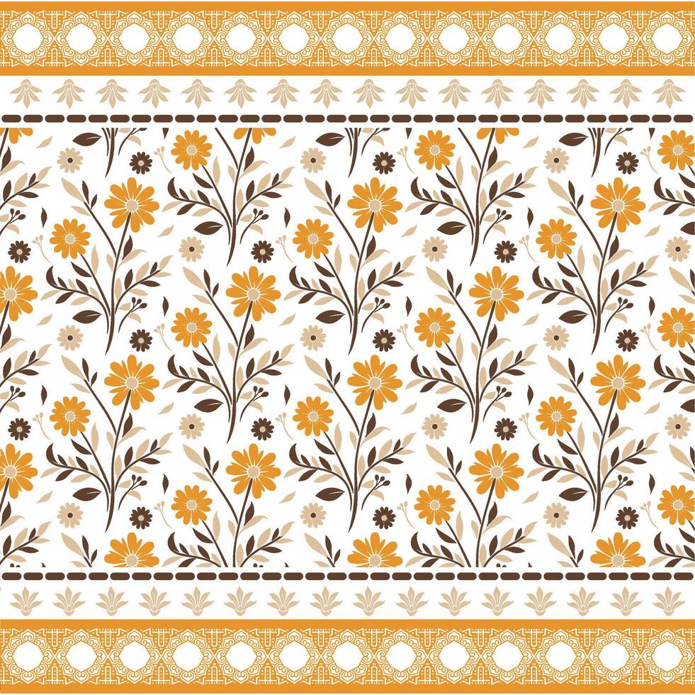 seamless ornamental floral pattern with decorative border for wallpaper and textile print vector