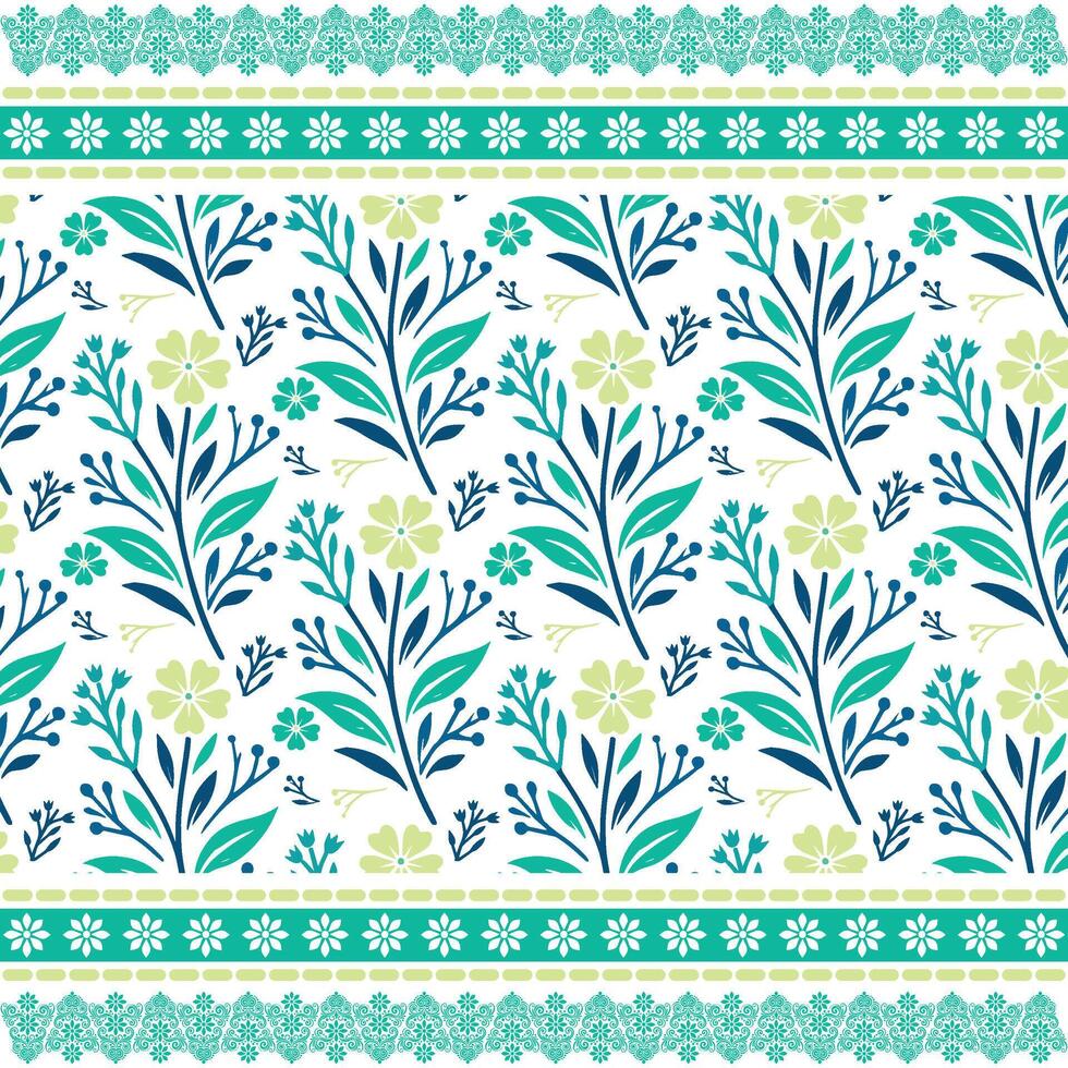 beautiful floral pattern with decorative motif embroidery and seamless repeat design vector