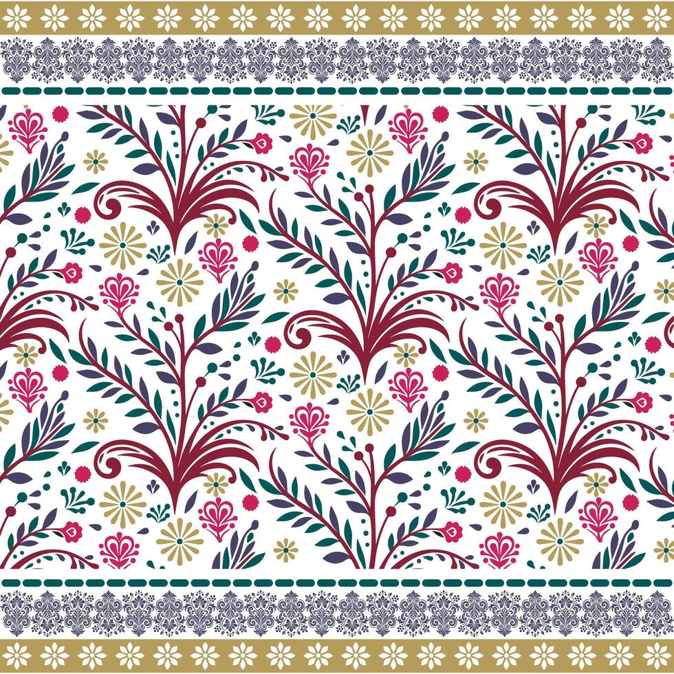 floral border pattern with traditional motif embroidery for fabric and textile graphics vector