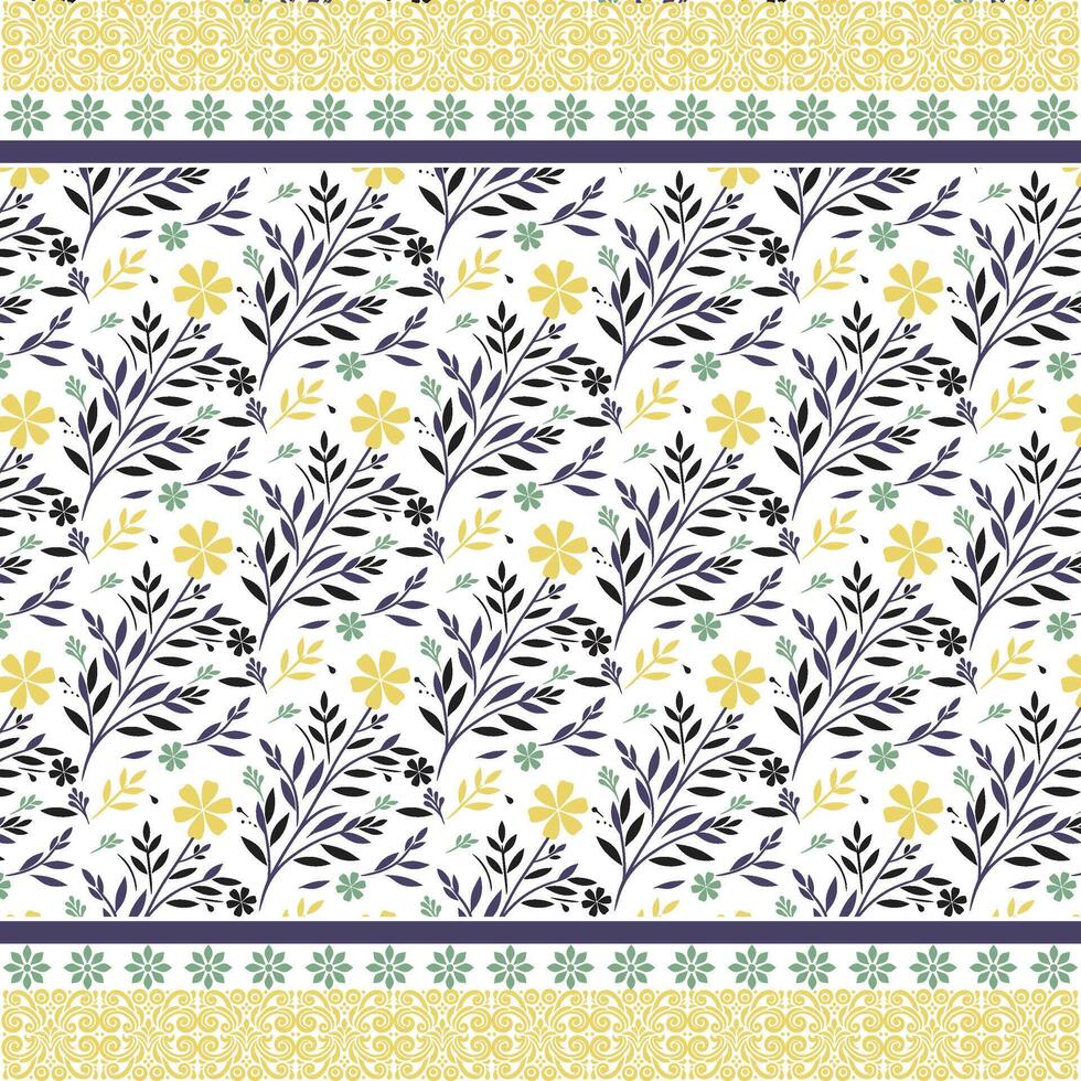 digital textile graphics with ornamental floral pattern and vintage border embroidery vector