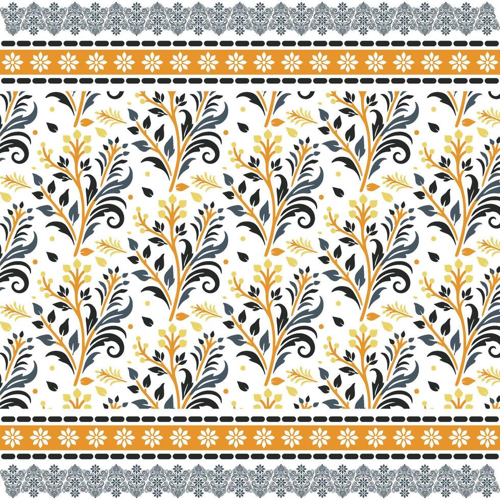 beautiful botanical pattern with ornamental floral border and seamless repeat design vector