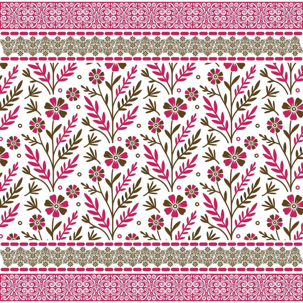 botanical seamless pattern with repeat floral border embroidery for wallpaper and bedding vector