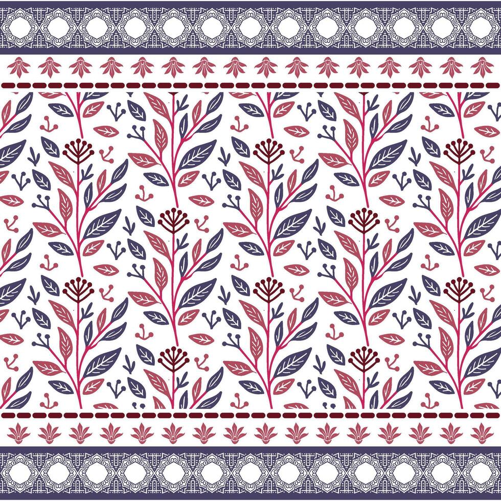 floral border embroidery pattern with indian seamless design for bedding and apparel vector