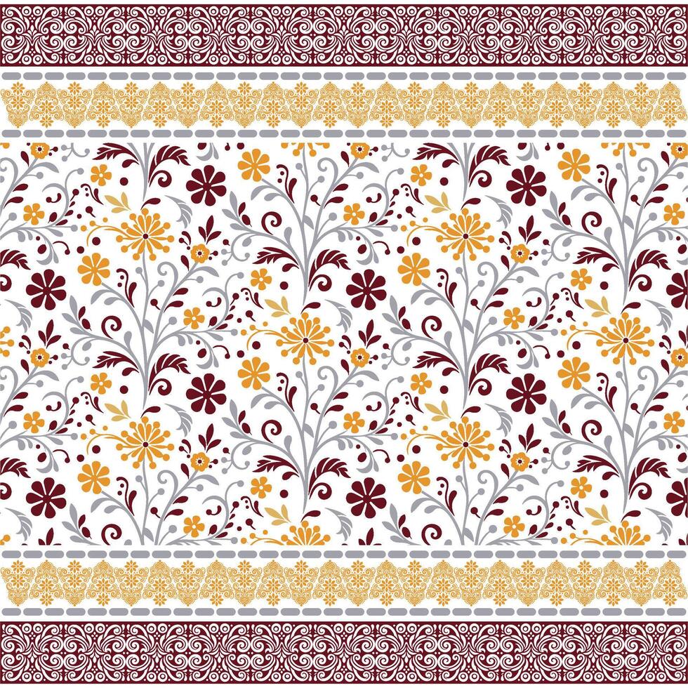 elegant floral pattern with japanese inspired seamless border embroidery for fabric print vector