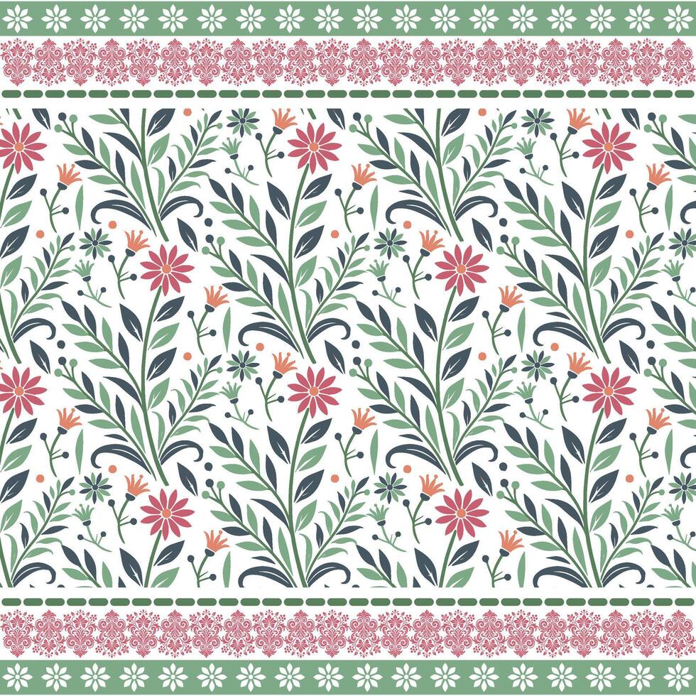 floral all over print design with decorative motif embroidery for textile and bedding vector