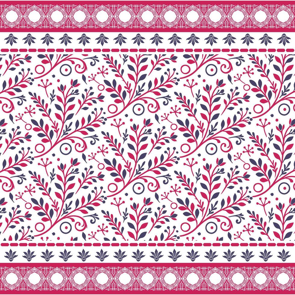 stunning botanical pattern with seamless floral border and traditional motif embroidery vector
