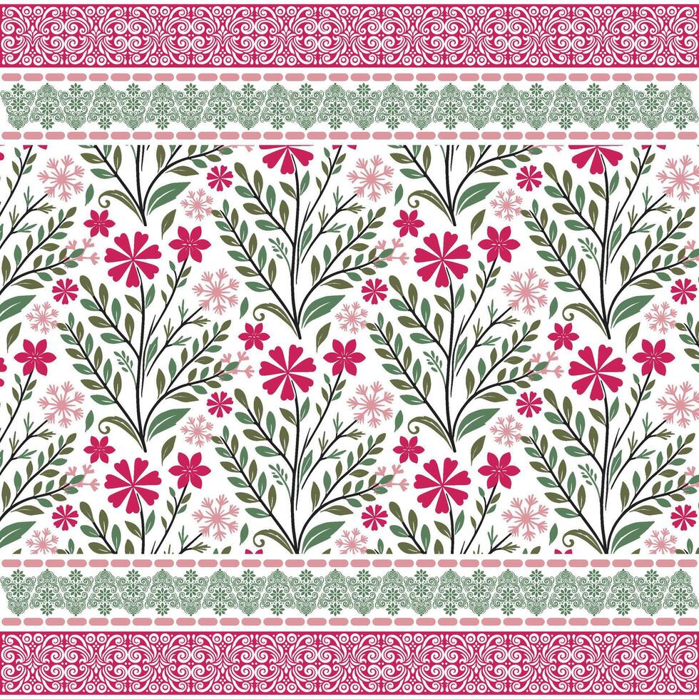 decorative floral border pattern with intricate embroidery motif for wallpaper print vector