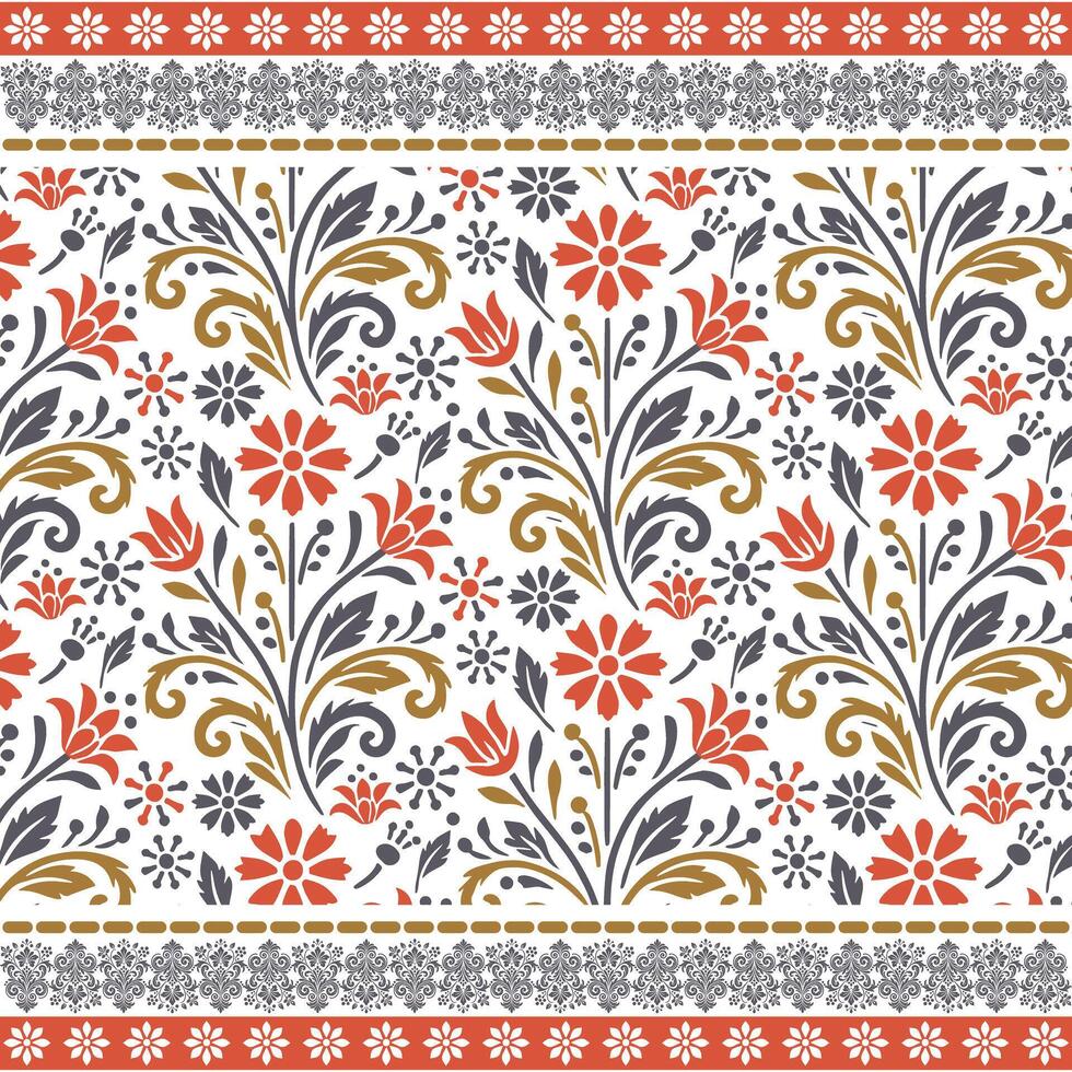 japanese pattern inspired seamless floral texture with decorative border for pillow covers vector