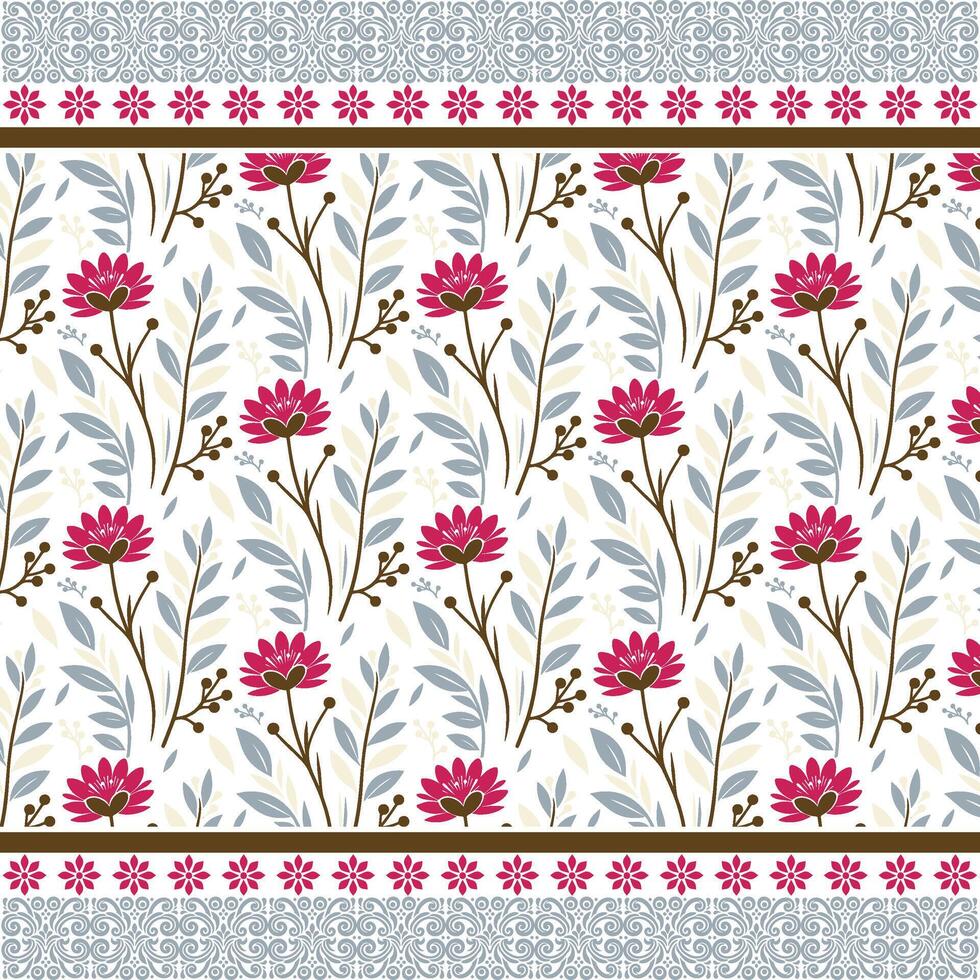 floral all over pattern with intricate embroidery border for digital print on demand vector