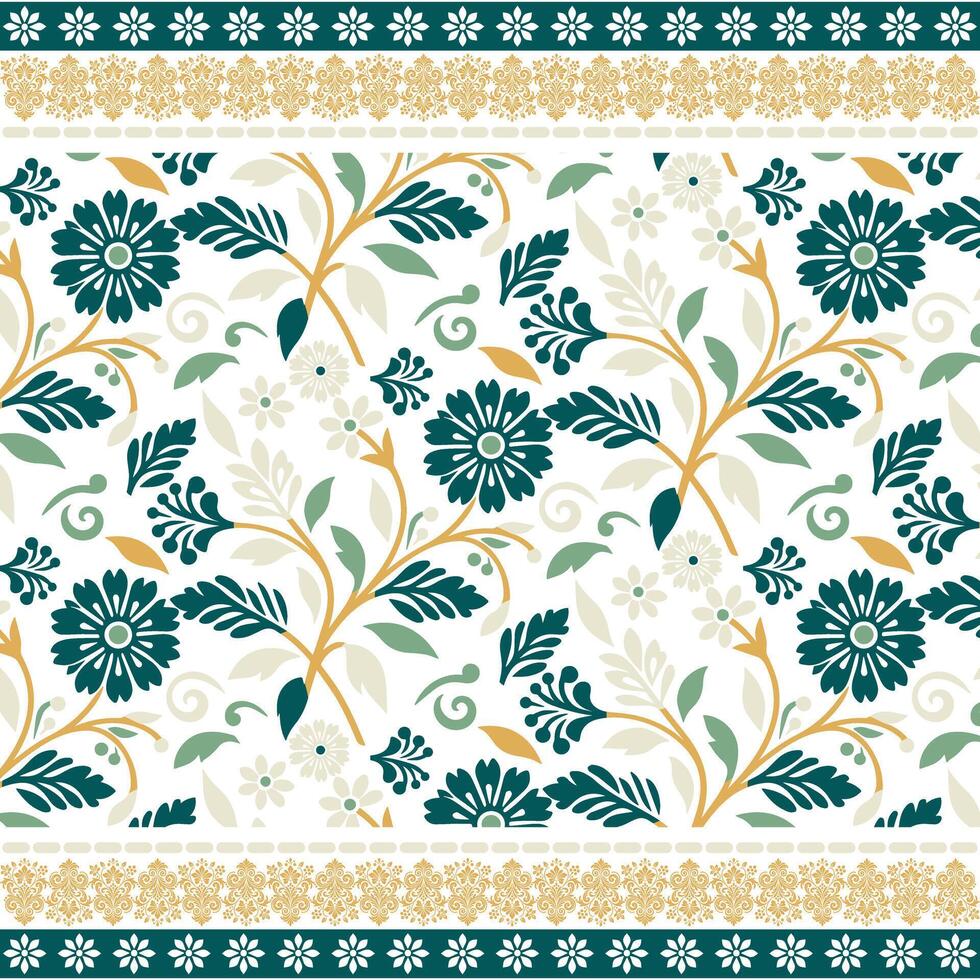 fashion print design featuring abstract floral border with seamless botanical pattern vector