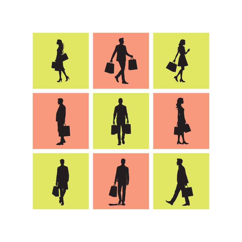 Silhouettes of people with shopping bags vector