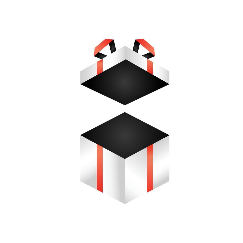 A black and white box with red ribbon on it vector
