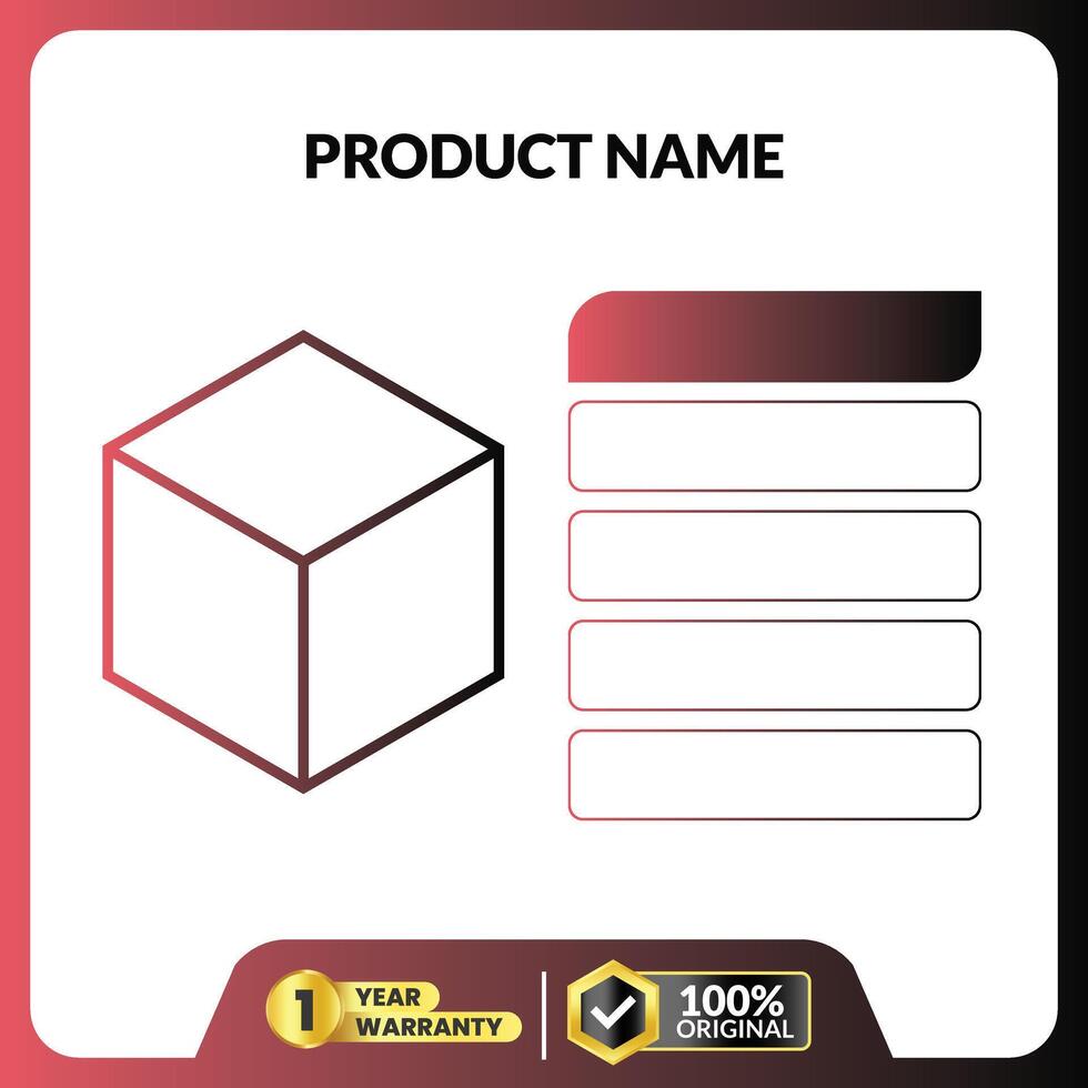 A product name and a cube icon vector