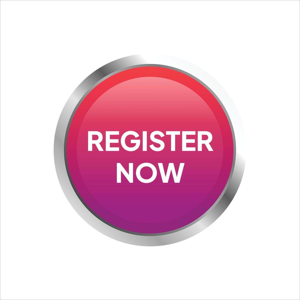 A button with the word register now on it vector