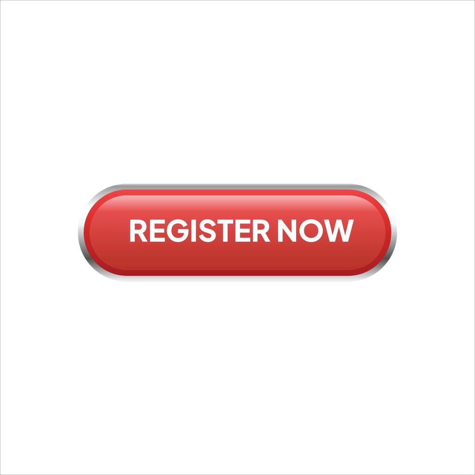 Red rectangular register now button on the website vector