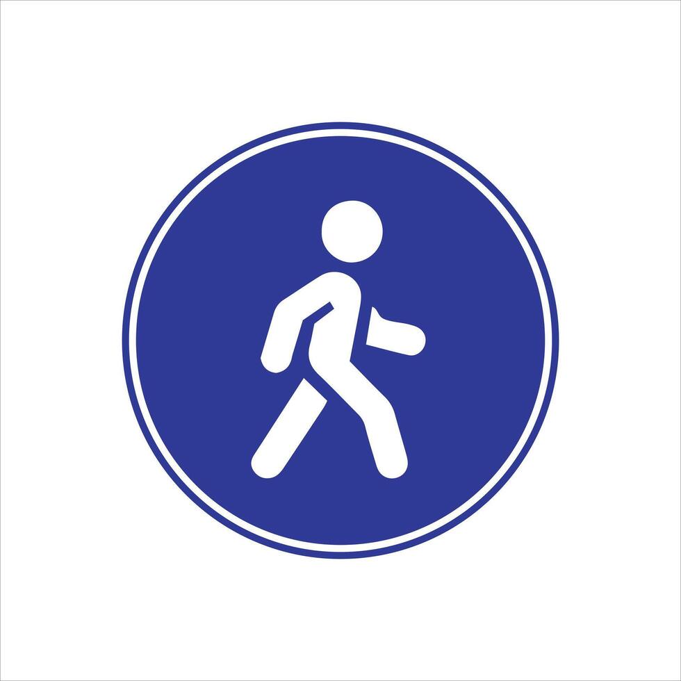A blue and white pedestrian sign with a man walking vector