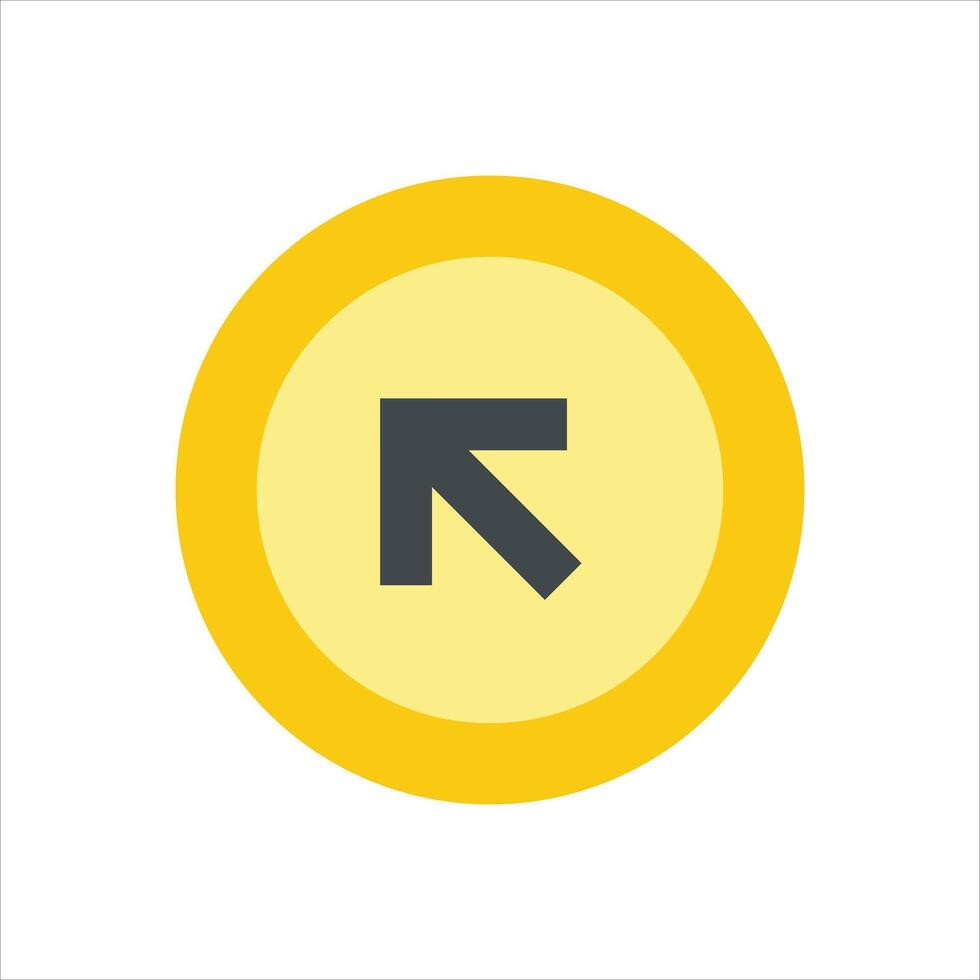 Yellow circle containing a gray arrow pointing up and right vector