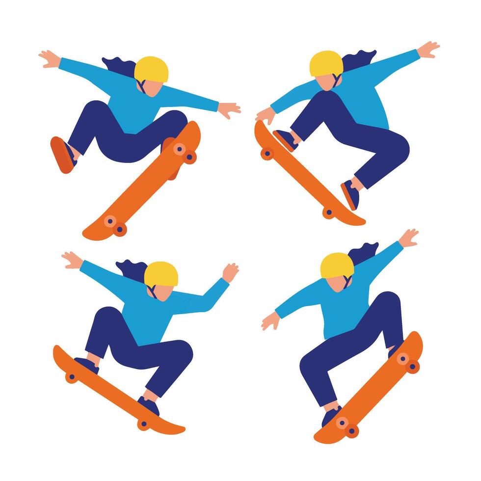 High-Flying Skater Boy Executing Skateboard Stunt Motion vector