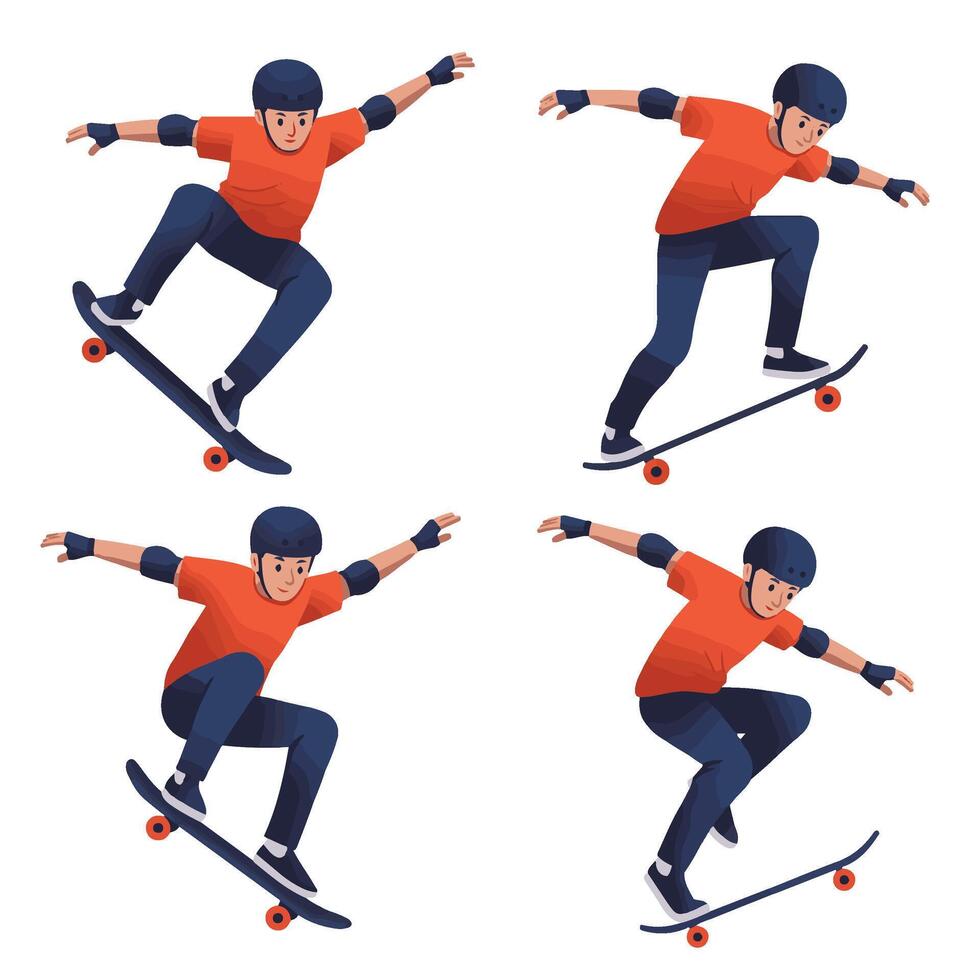 Skater Boy Mid-Air Skateboard Stunt Motion During Jump vector