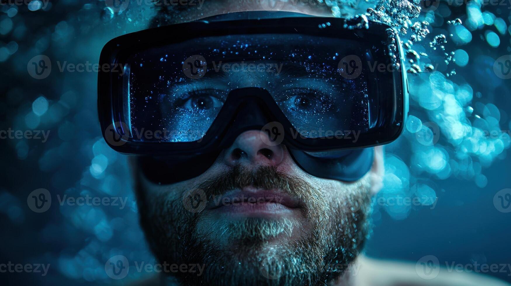 A man wearing a diving mask and goggles photo