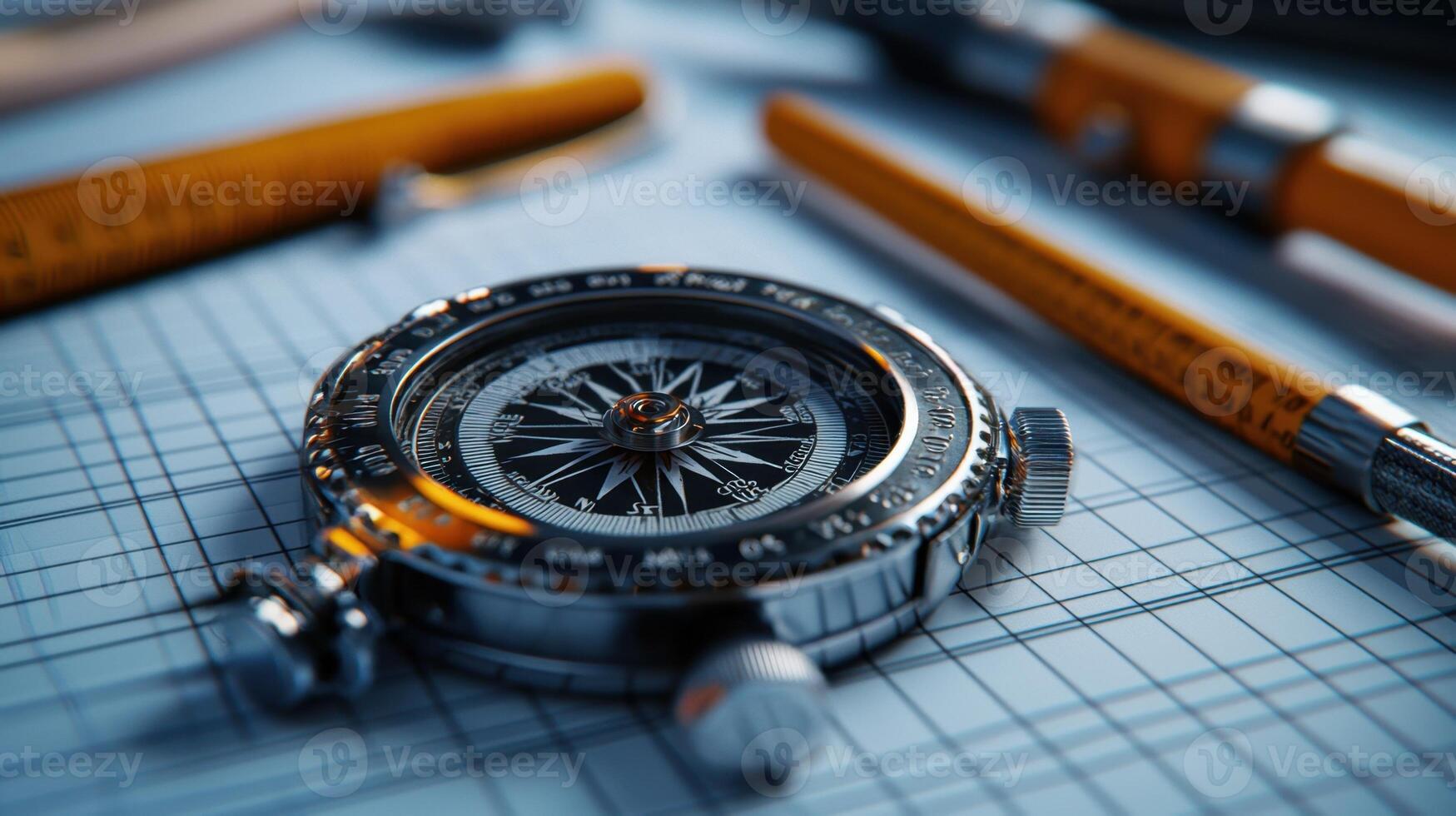 A compass and a set of tools on a table photo