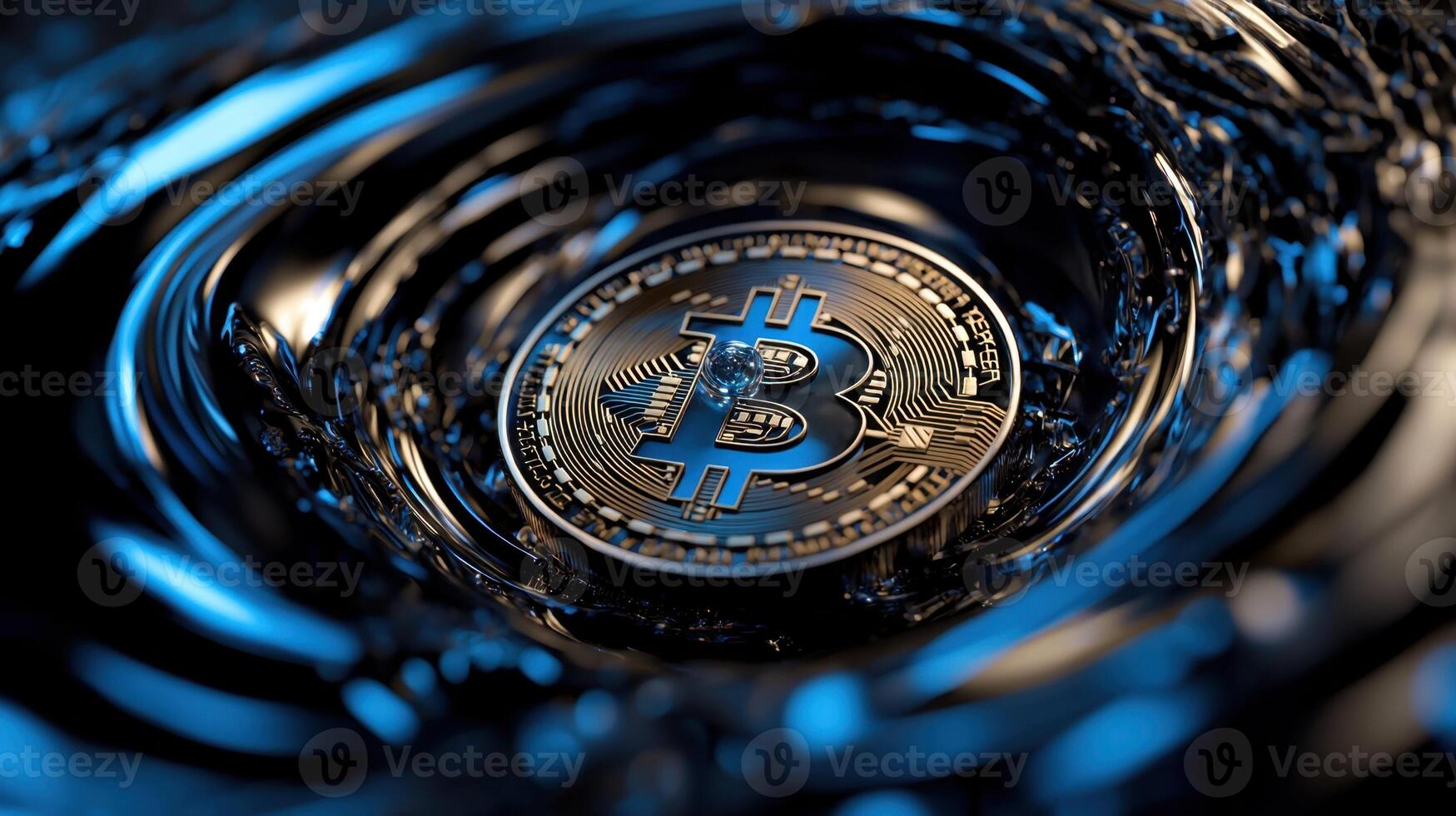 Bitcoin in water with blue background photo