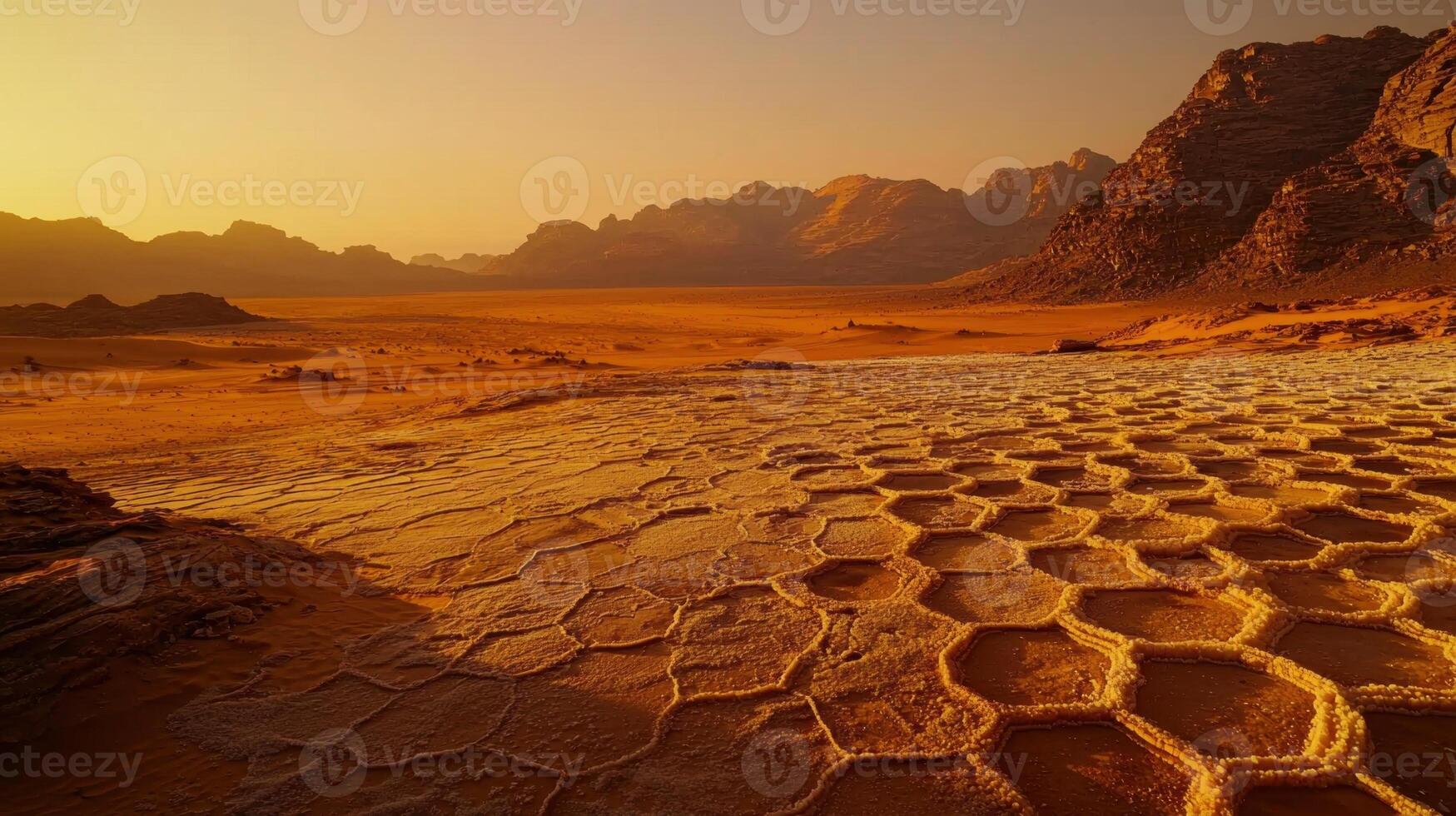The desert is covered with honeycomb patterns photo