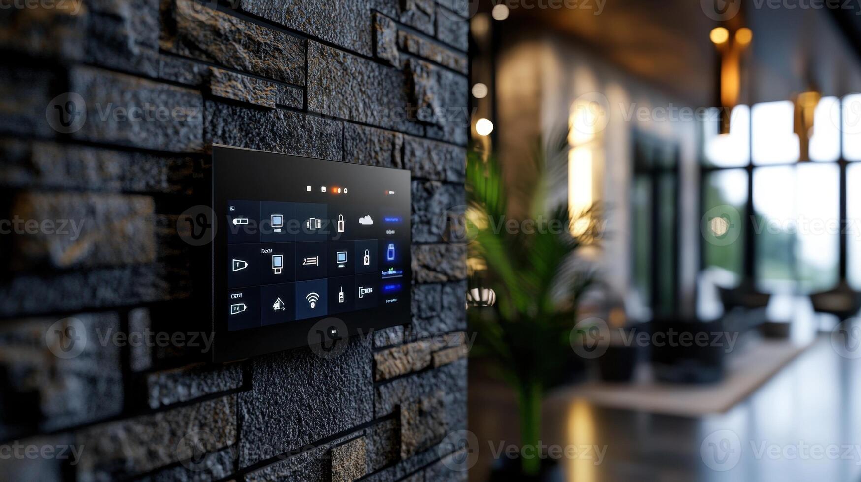 A modern home with a smart home control panel photo