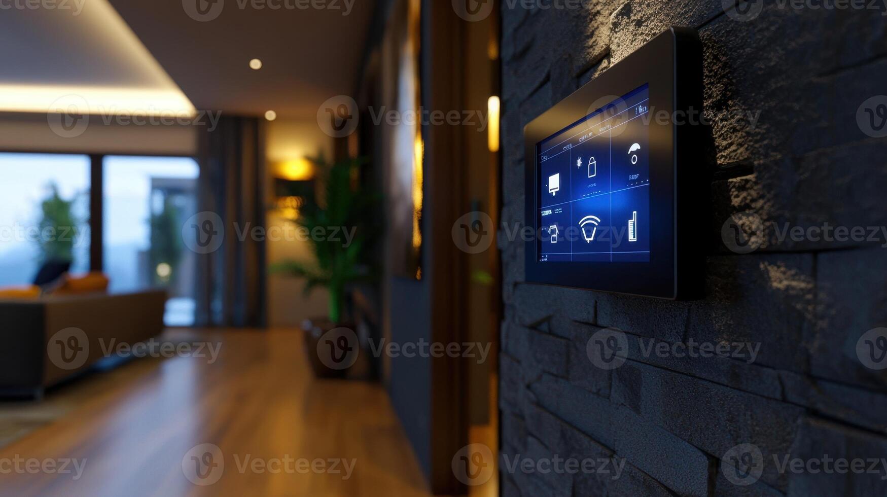 A modern home with a smart home control panel photo