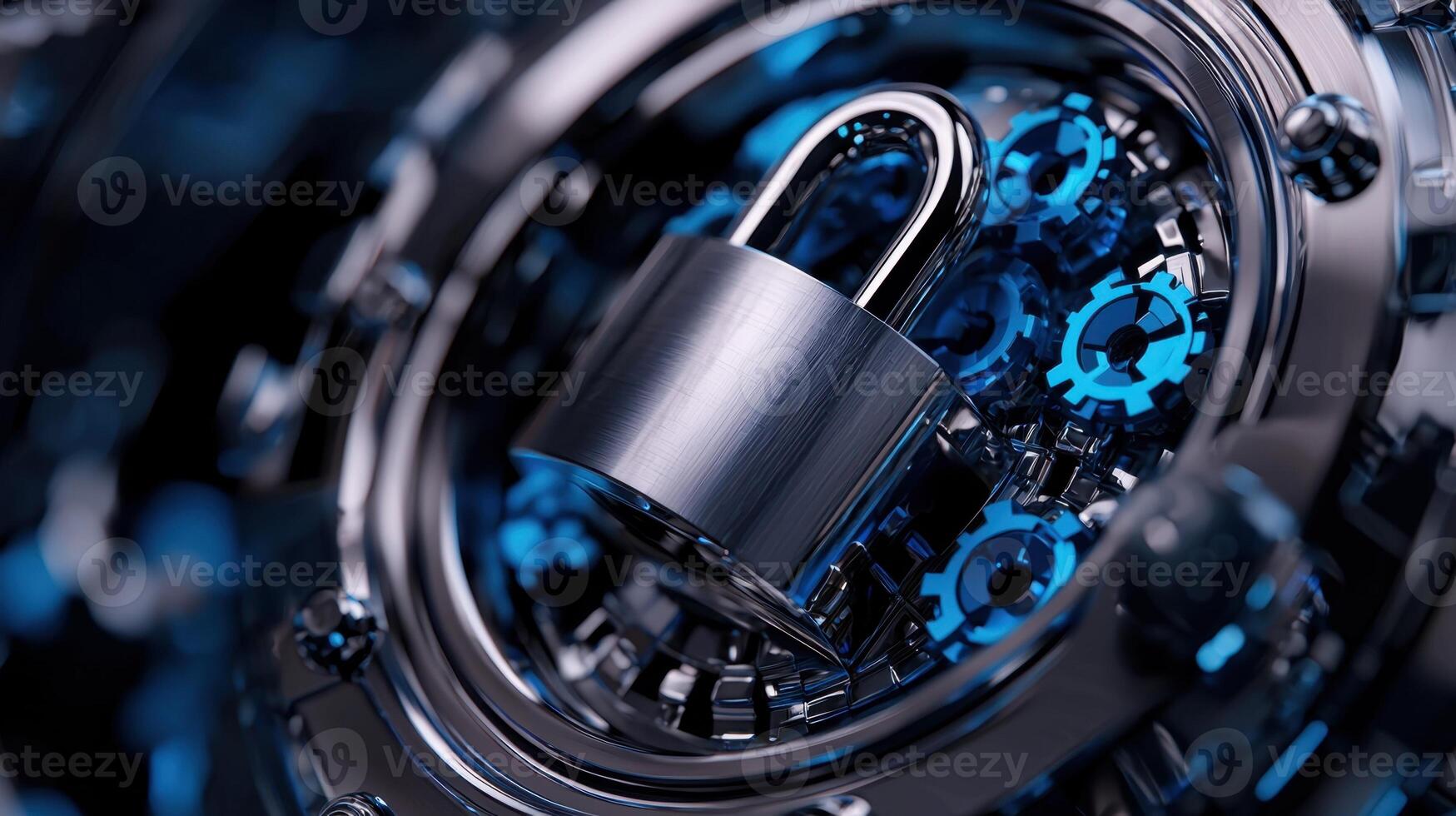 A lock on a metal object with blue lights photo