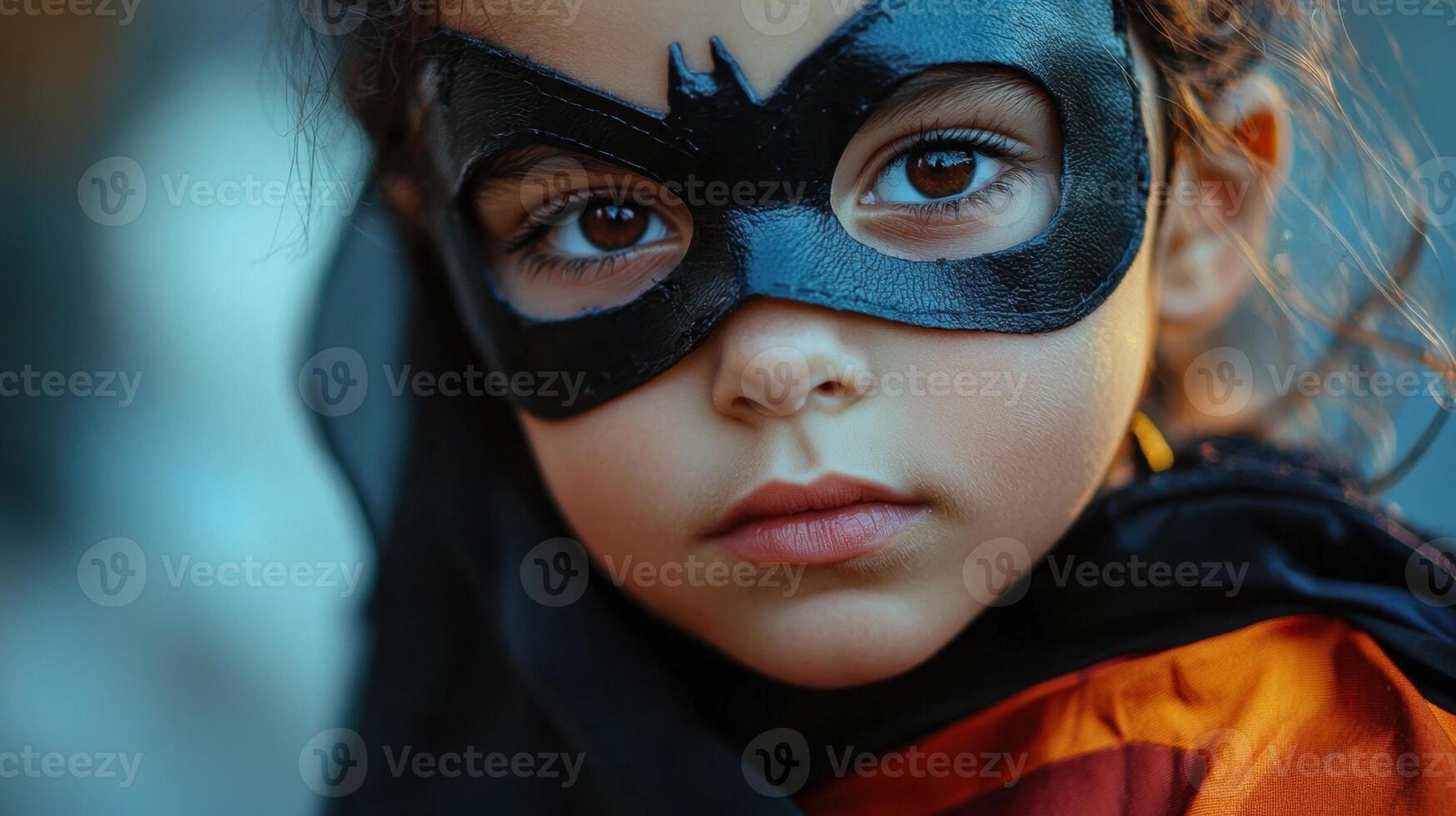 A young girl wearing a batman mask photo