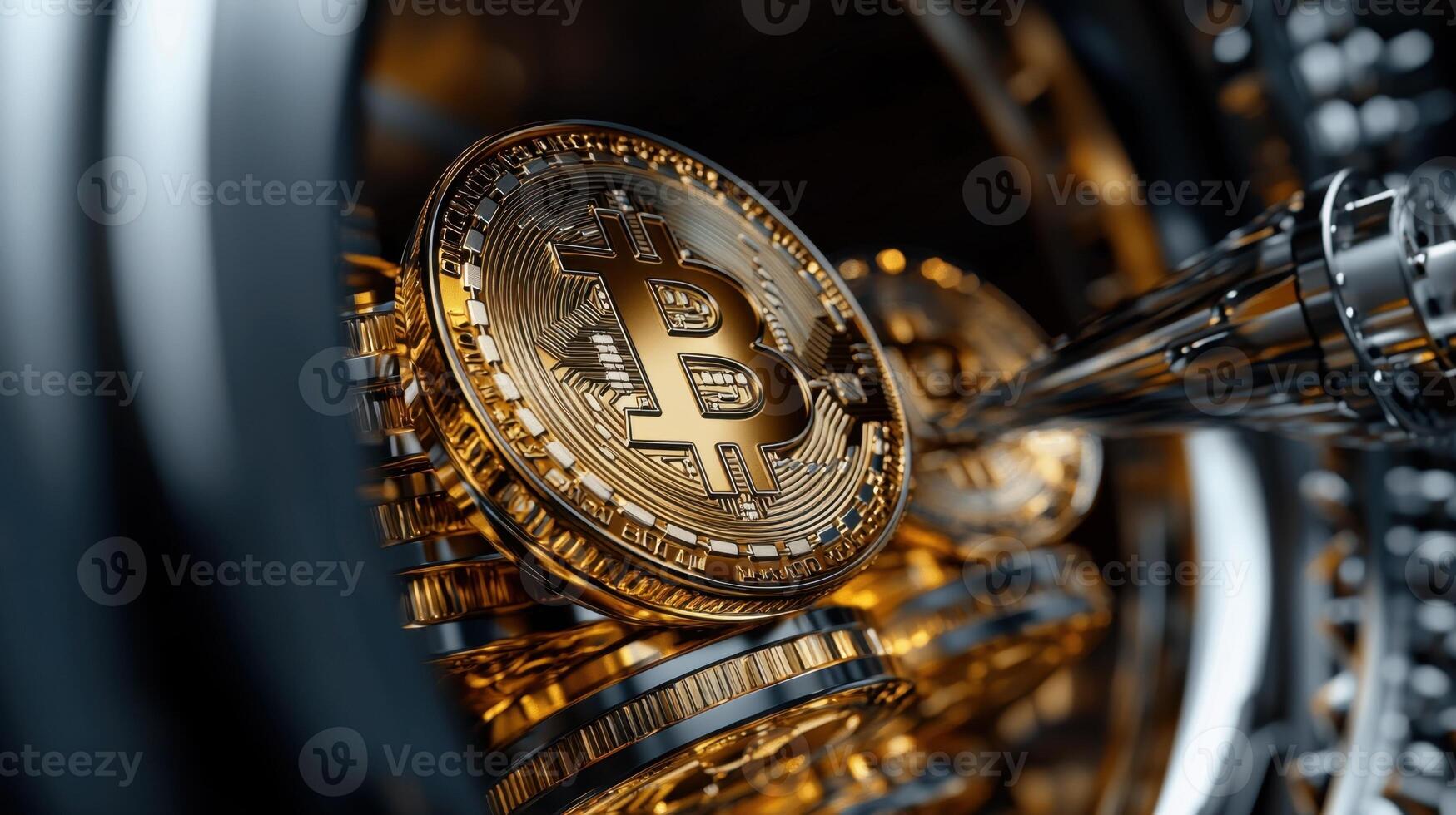 Bitcoin coins in a machine with a gold coin photo