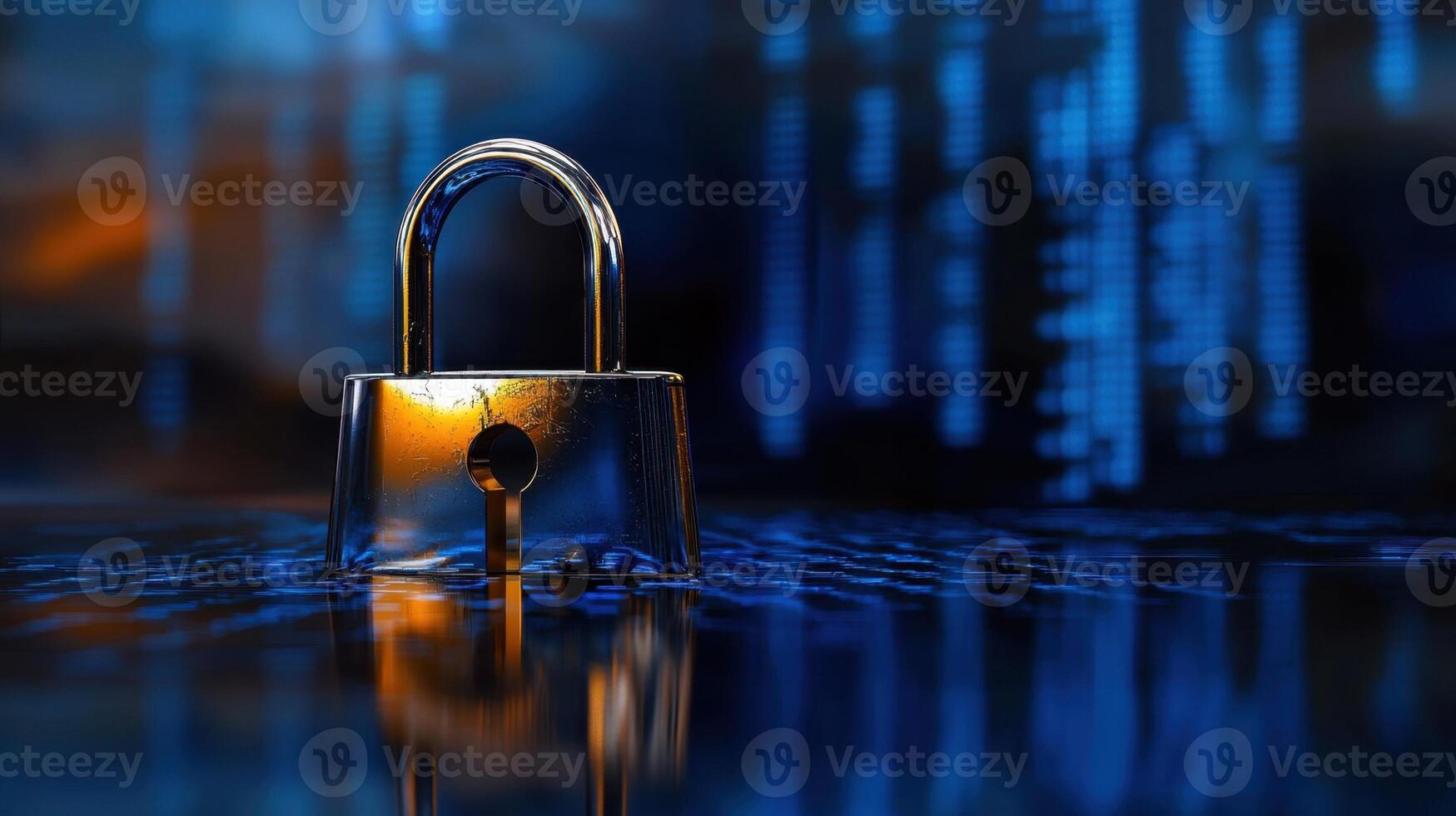 A padlock on a table with binary code photo