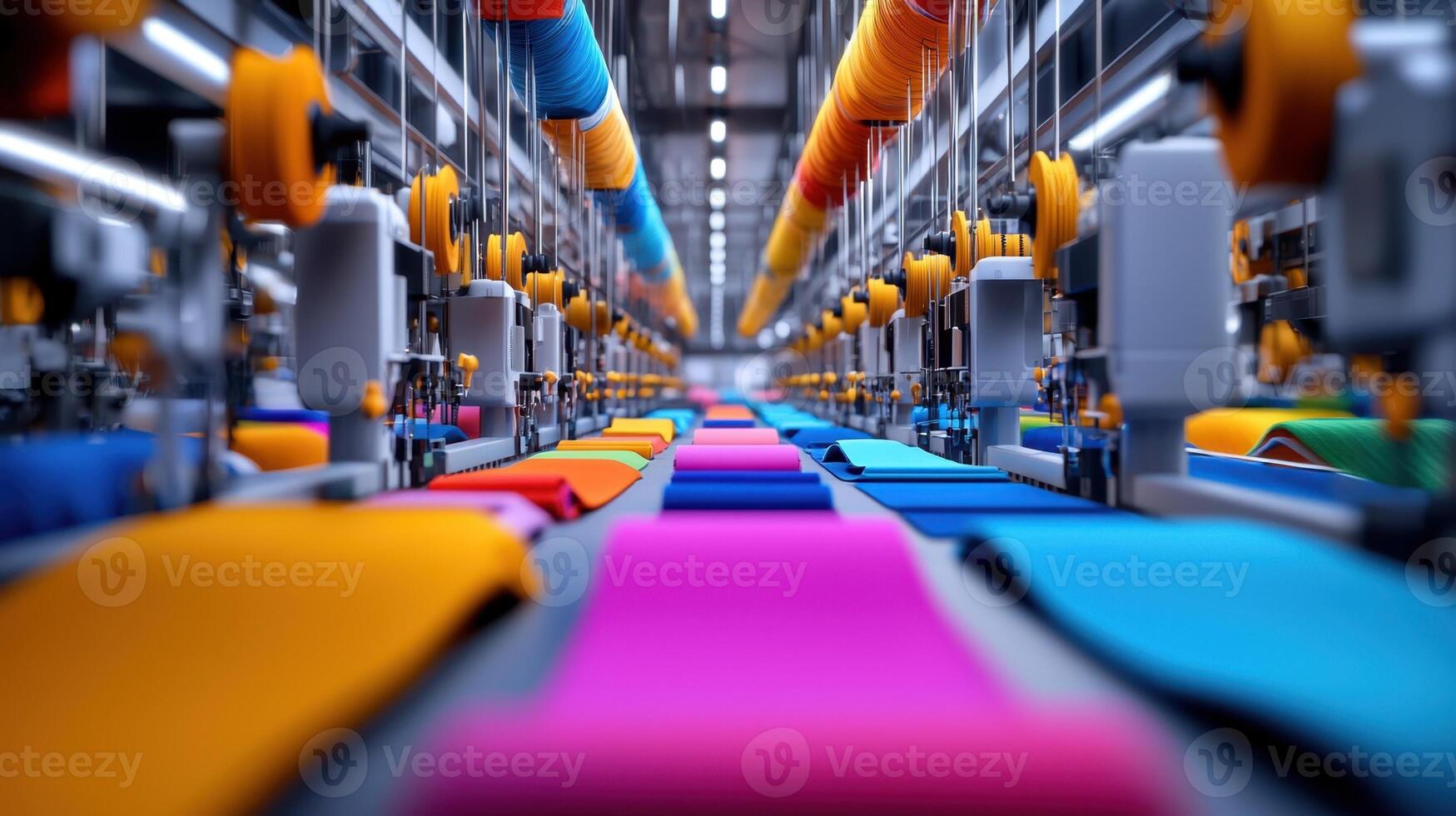 A factory with many colorful cloths on the floor photo