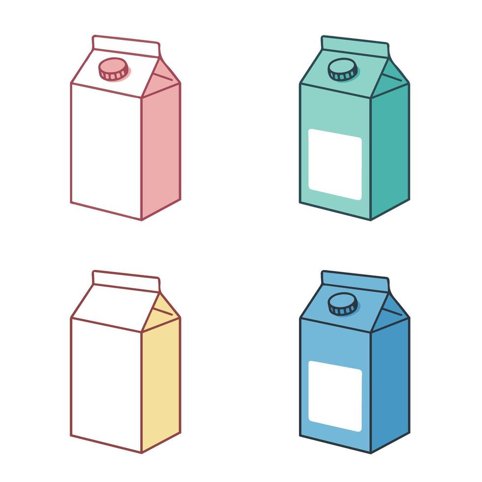 Colorful Milk Carton and Milk Beverage Container Set vector