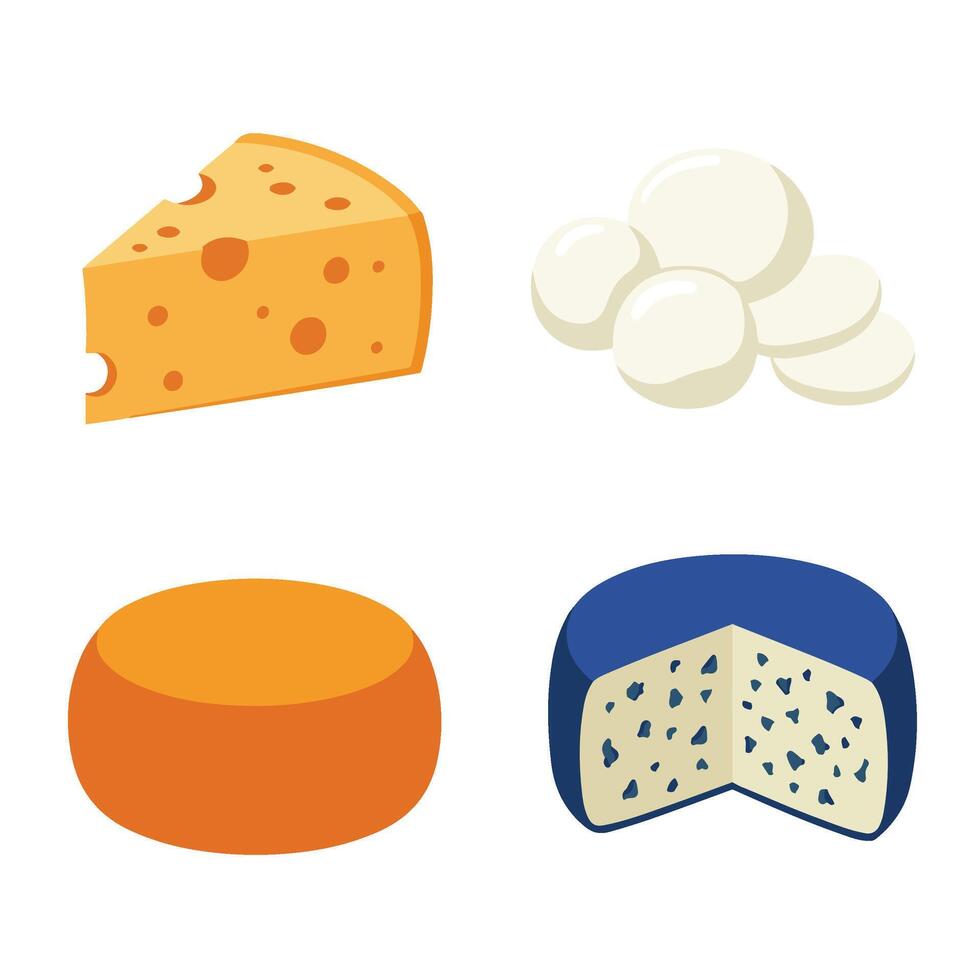 Tasty Cheese Selection Including Fresh Dairy Cheese vector