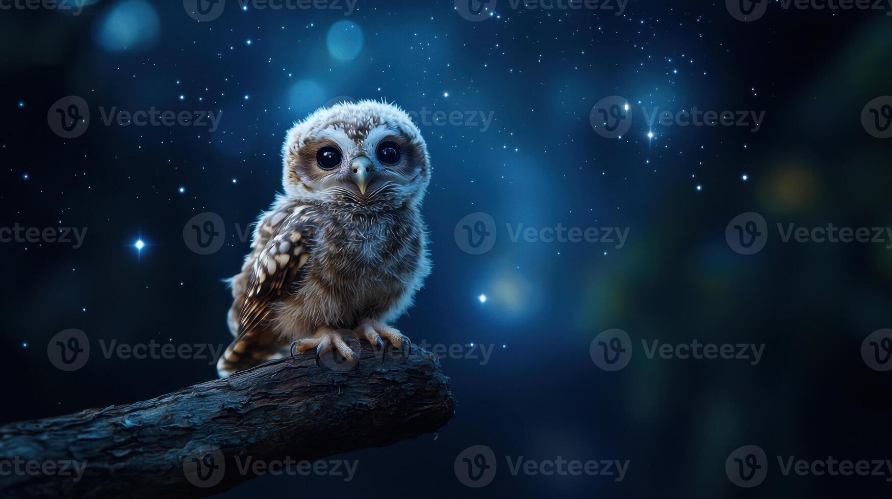 Owl sitting on a branch in the night sky photo