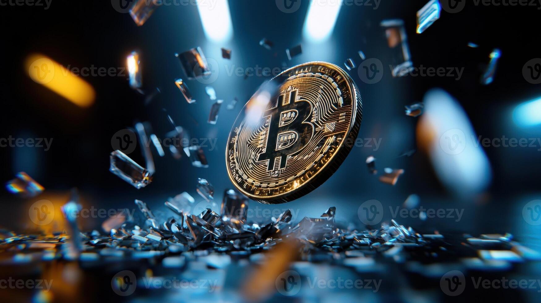 Bitcoin is falling from the sky and hitting the ground photo