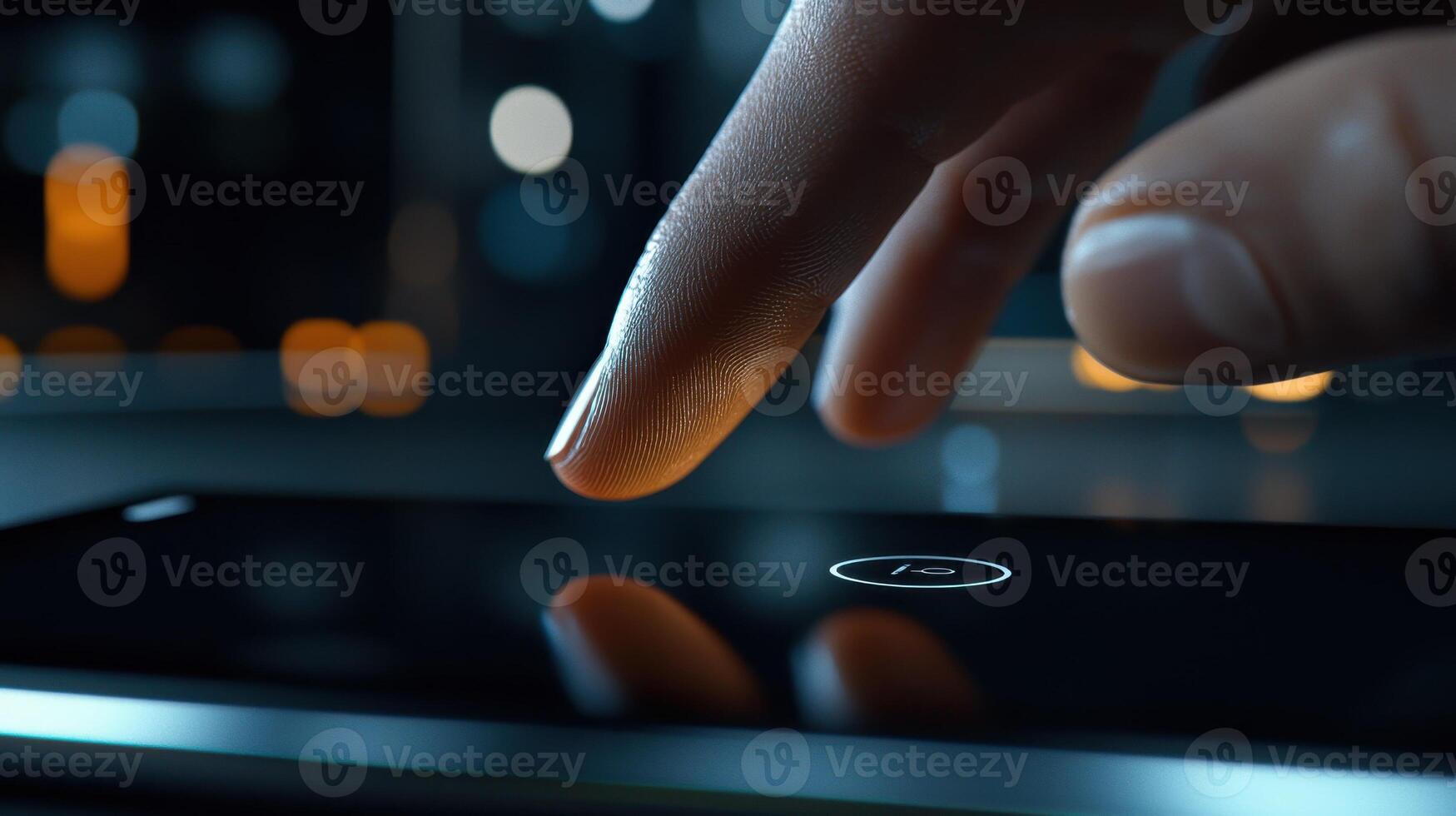 A person touching a button on a smartphone photo