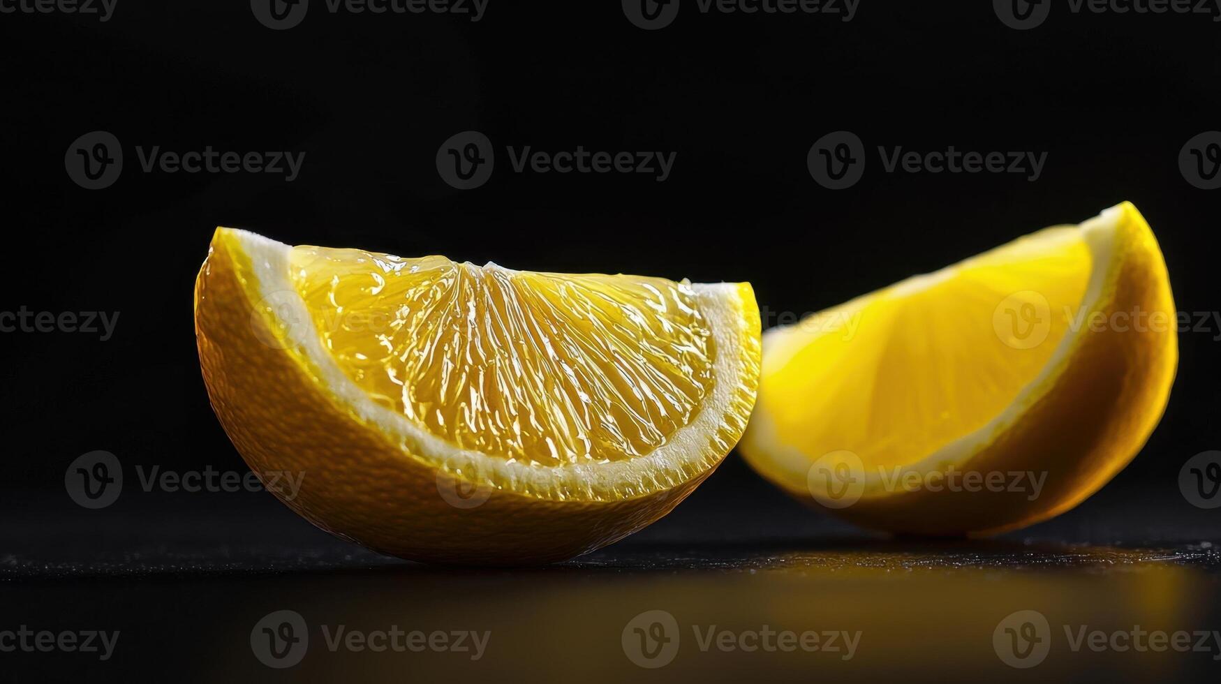 Two slices of lemon on a black background photo