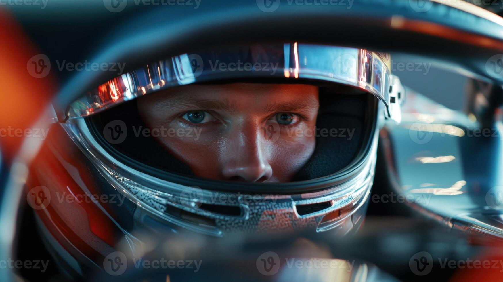 A close up of a man in a racing car photo