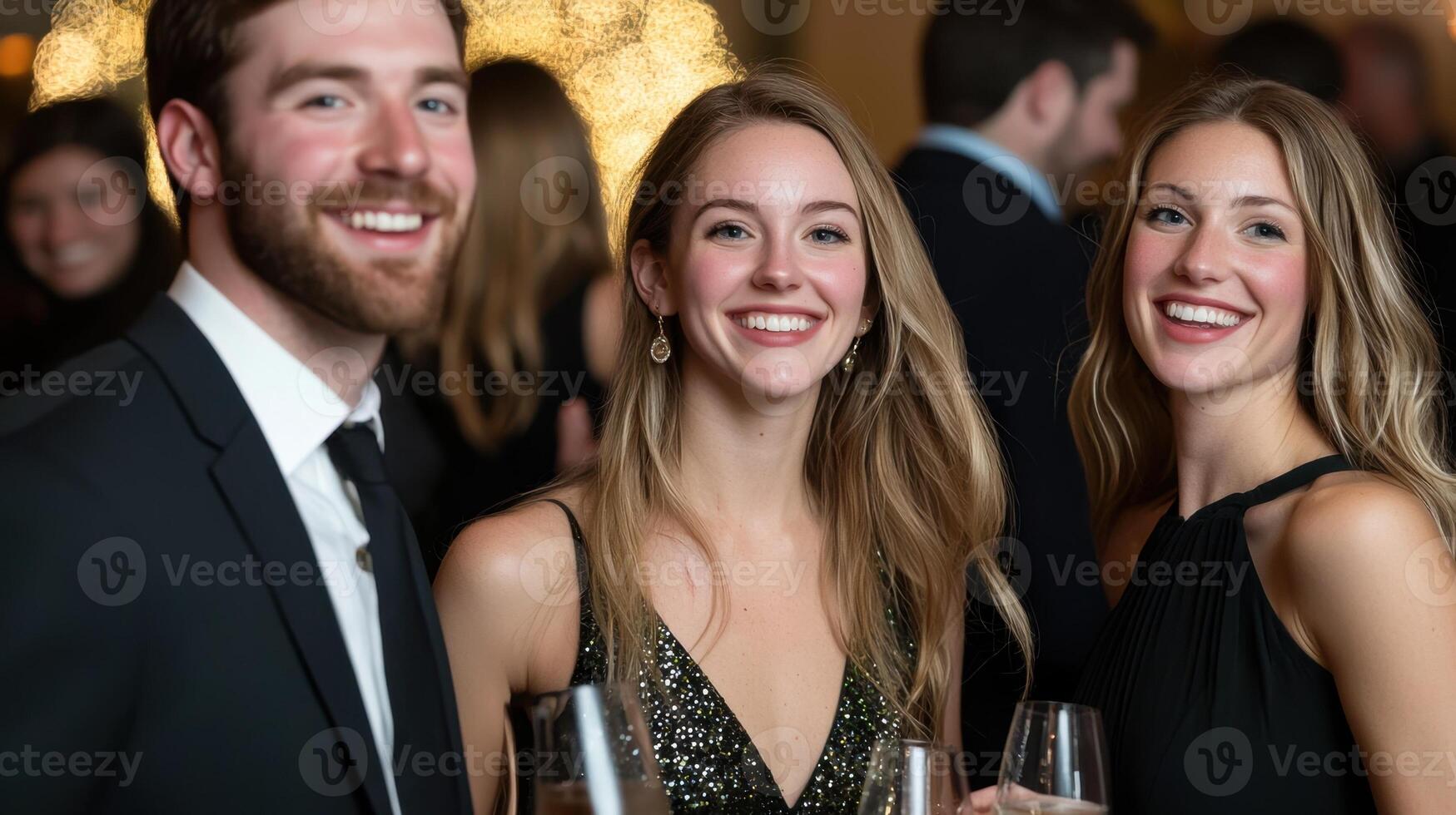 Three people are smiling and posing for a photo