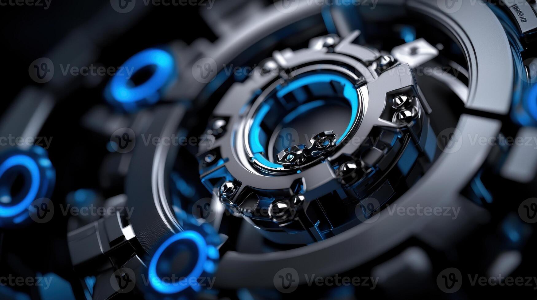 A close up of a blue and silver object with a blue circle in the middle photo