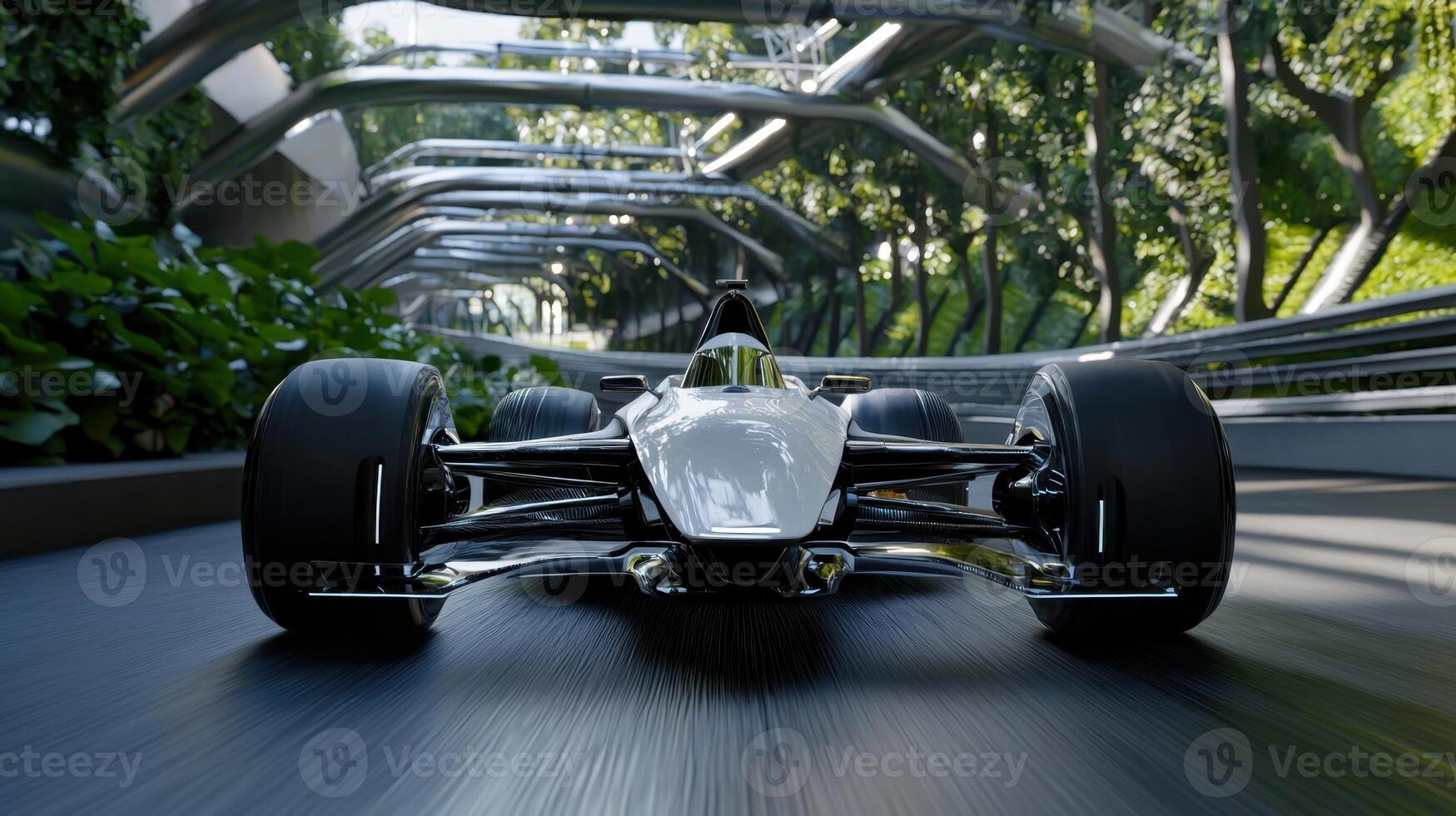 A race car is speeding down a track photo