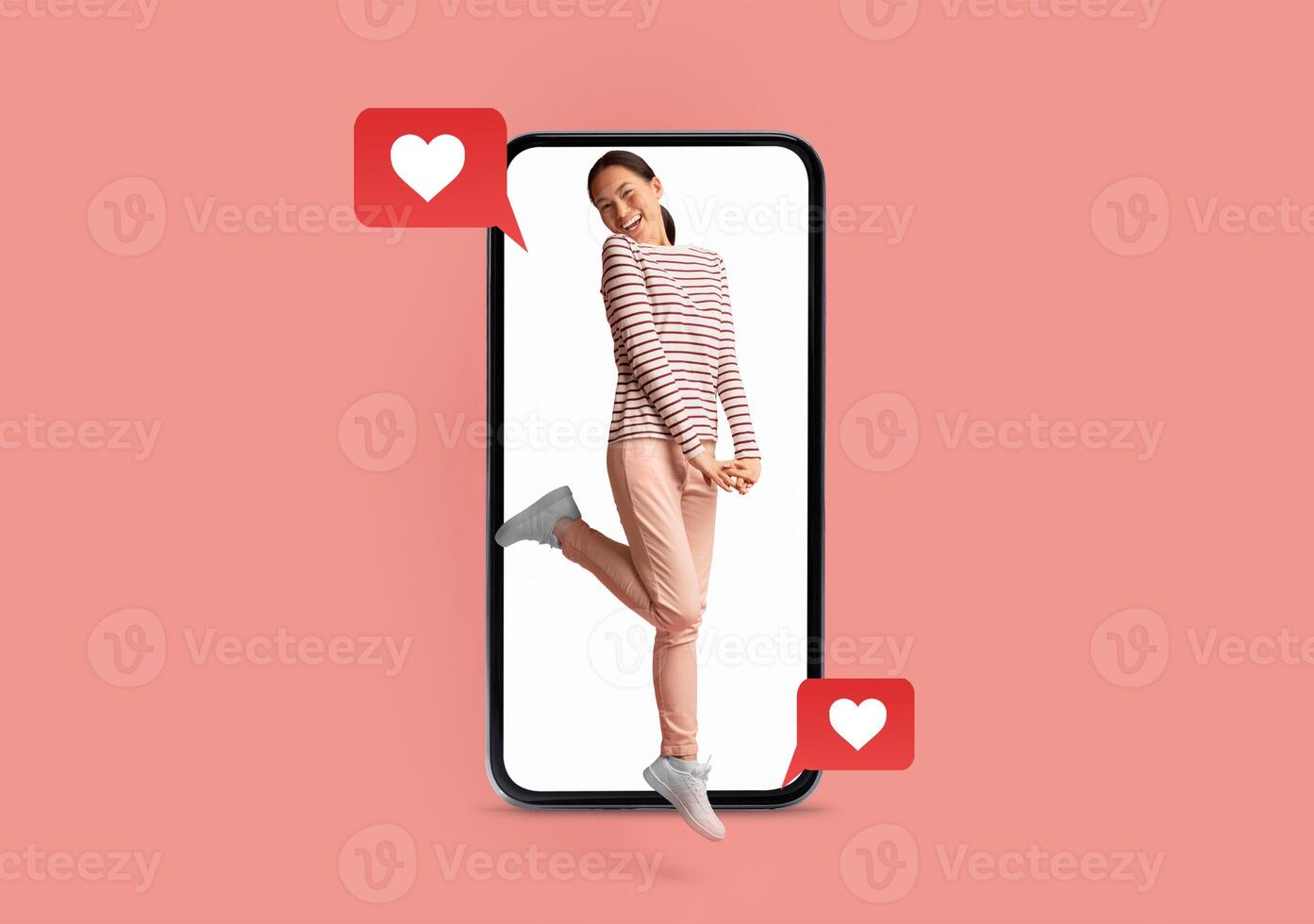 Individuals engage with advanced technology on Valentine's Day, exchanging messages of love and connection through social media applications, showcasing excitement and joy in a vibrant setting. photo