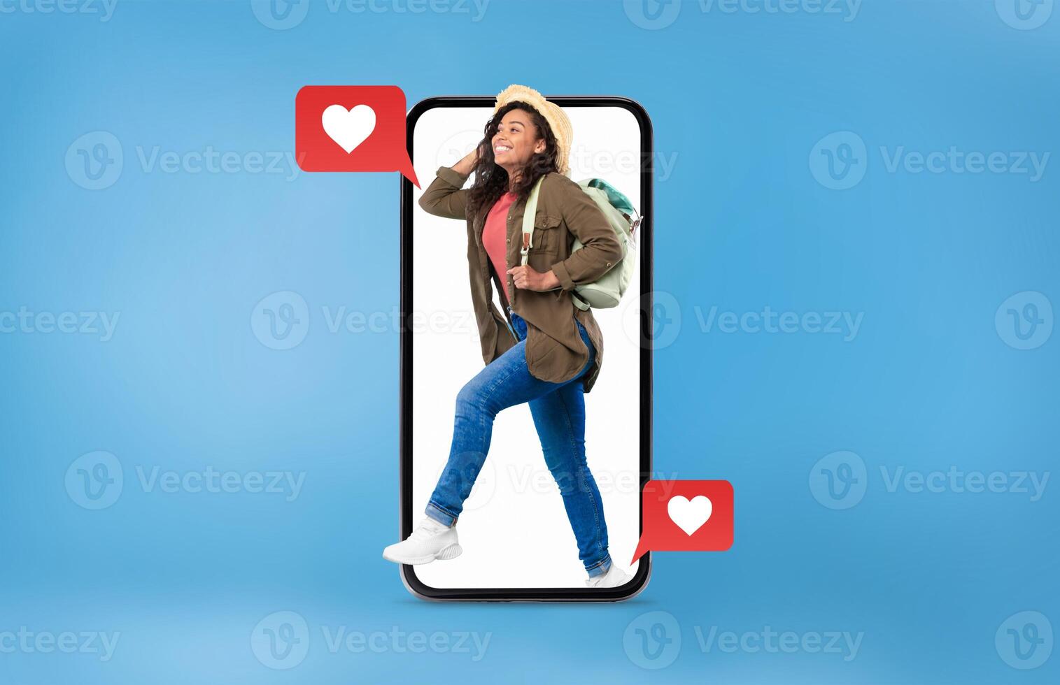 A person joyfully interacts with their smartphone, showcasing messages filled with love on Valentine's Day. The collage reflects modern dating and communication trends in a vibrant setting. photo