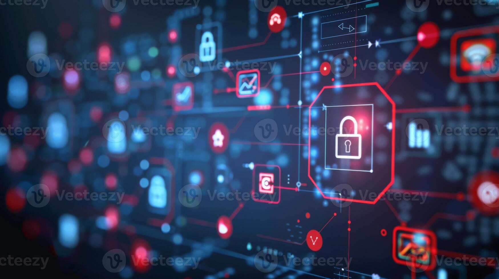 A diverse range of digital icons illustrating security measures and technology are displayed on a dark background, emphasizing the importance of data protection and privacy. photo