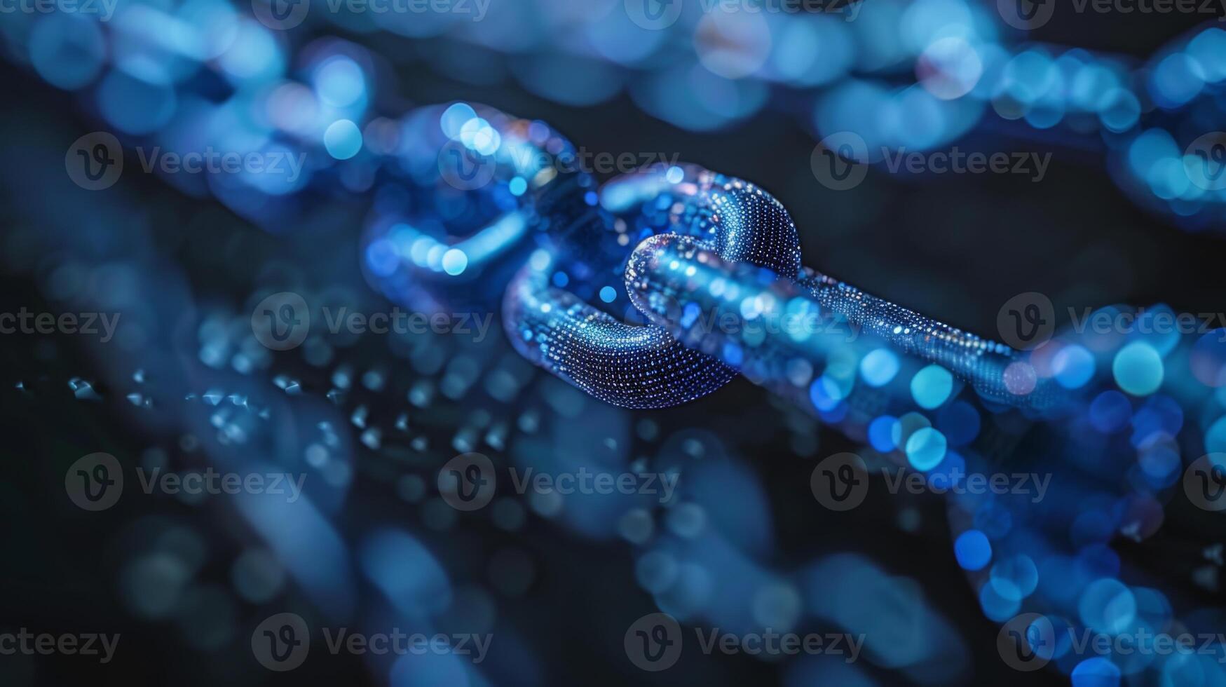 A detailed view of a blue chain links intertwined, capturing the light reflecting off its surface. The vibrant hues and textures create a unique visual appeal. photo