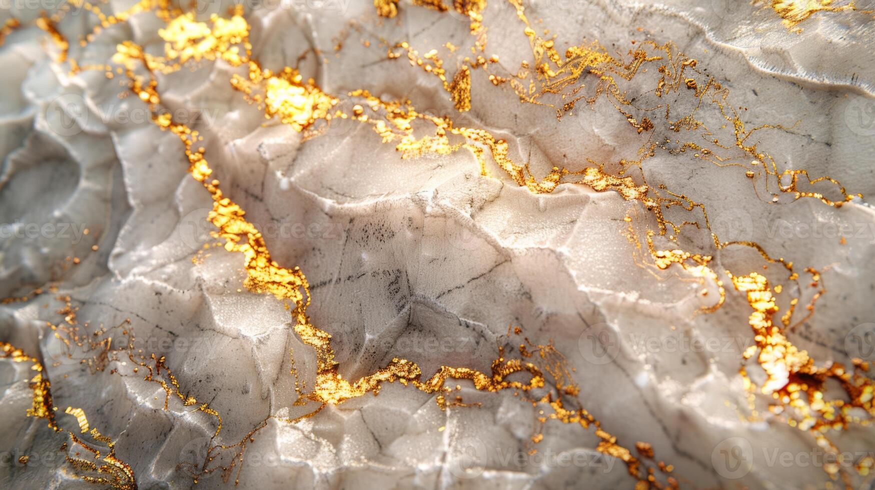 Close up view of a beautifully marbled stone featuring intricate patterns enhanced by shimmering golden veins, highlighting its natural beauty and elegance for craftsmanship. photo